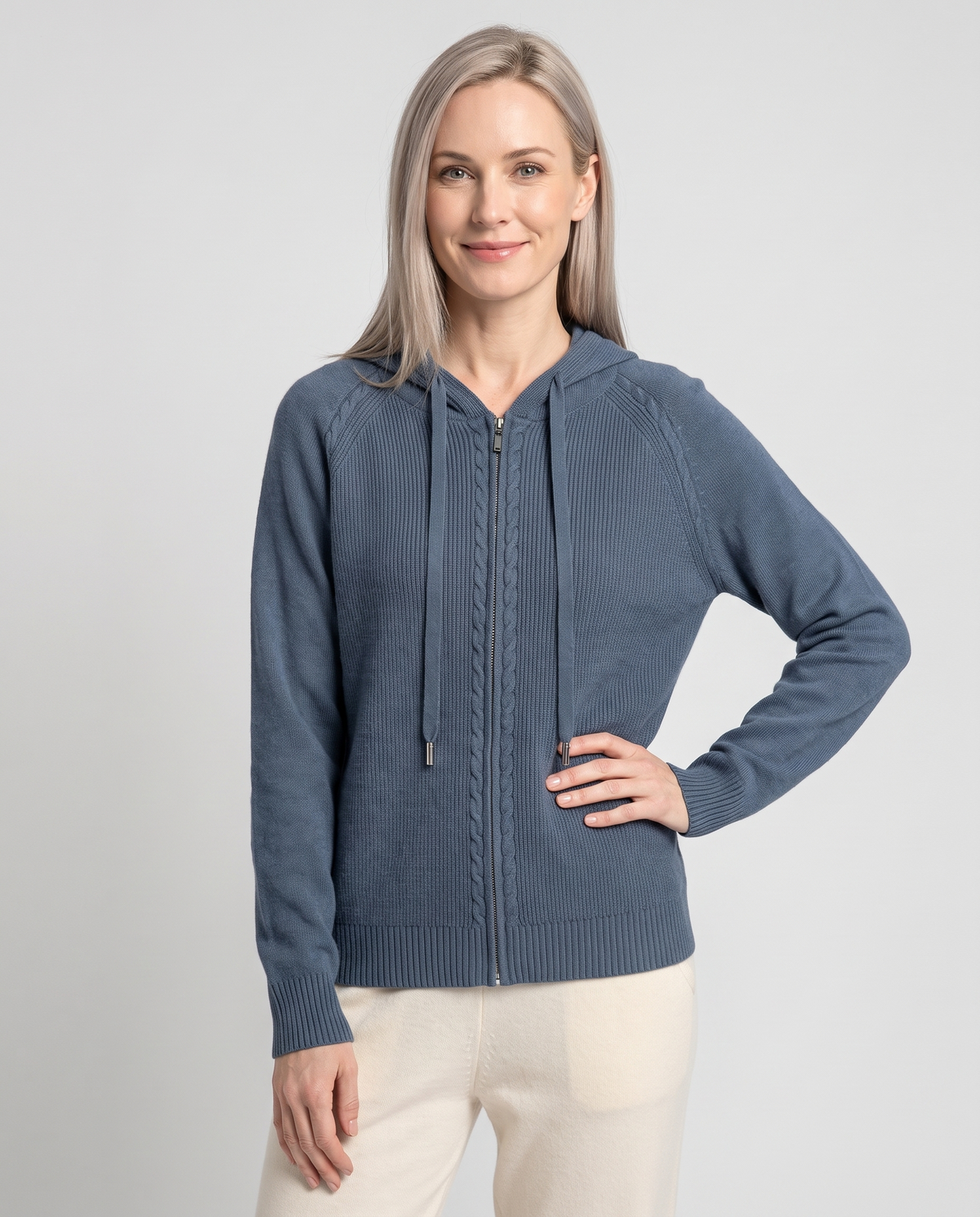 Imelda Women's Knitted Zip Up Hoodie - Elephant Grey