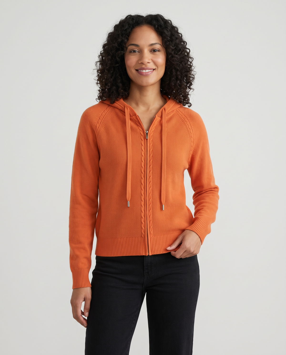 Imelda Women's Knitted Zip Up Hoodie - Orange