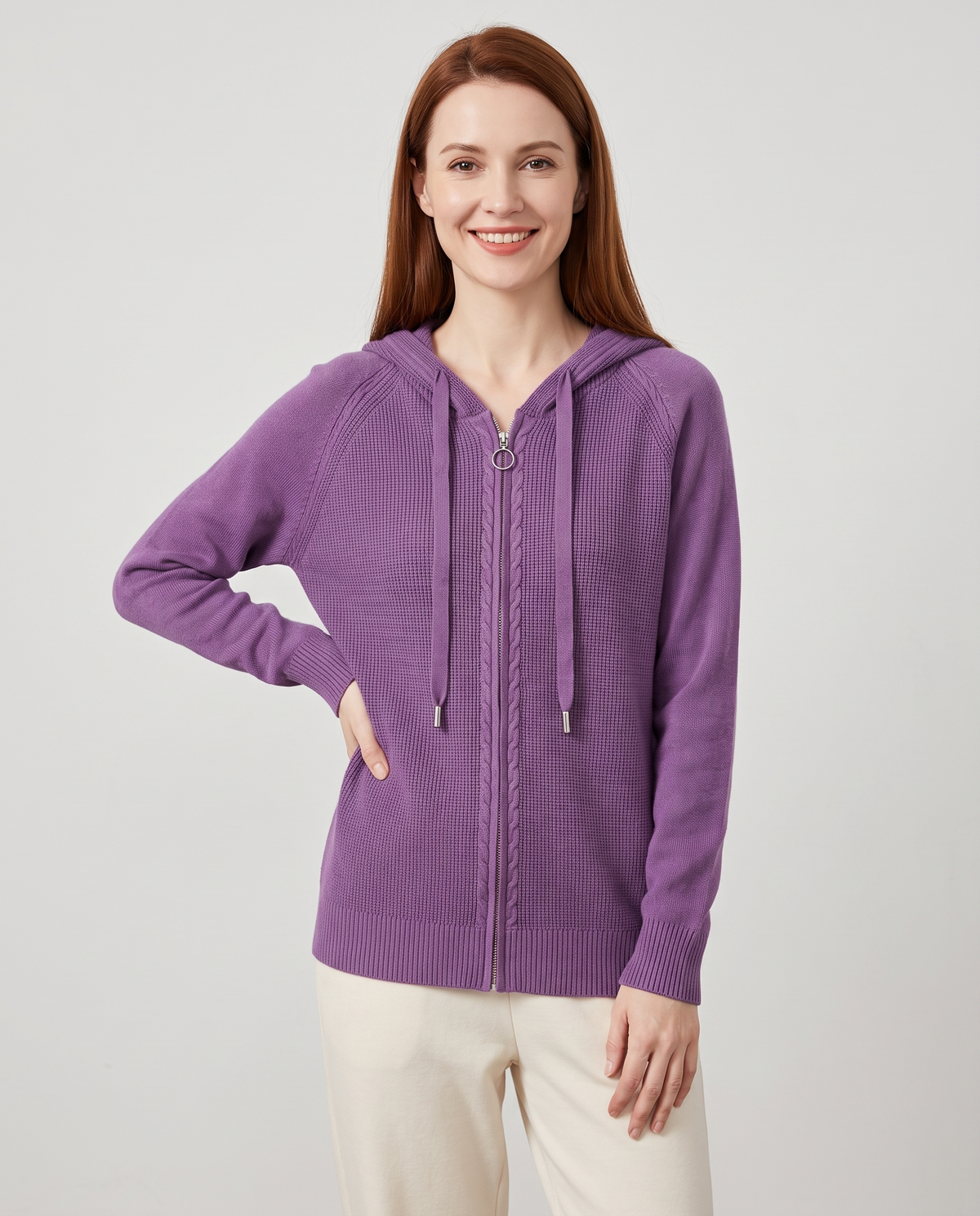 Imelda Women's Knitted Zip Up Hoodie - Western Purple