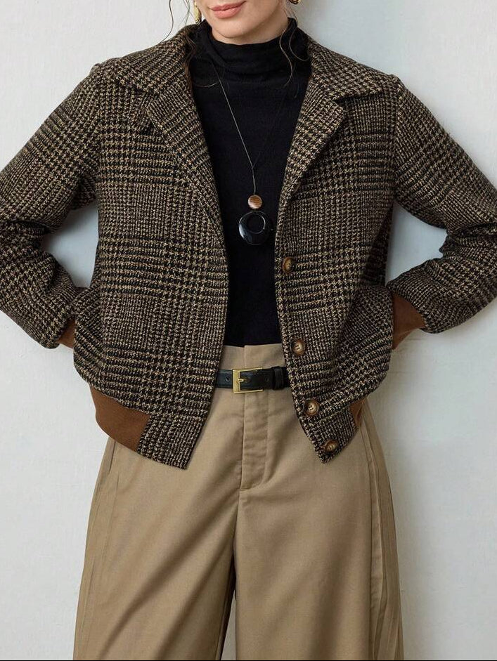 Nerys Cropped Tweed Jacket - Dark Brown