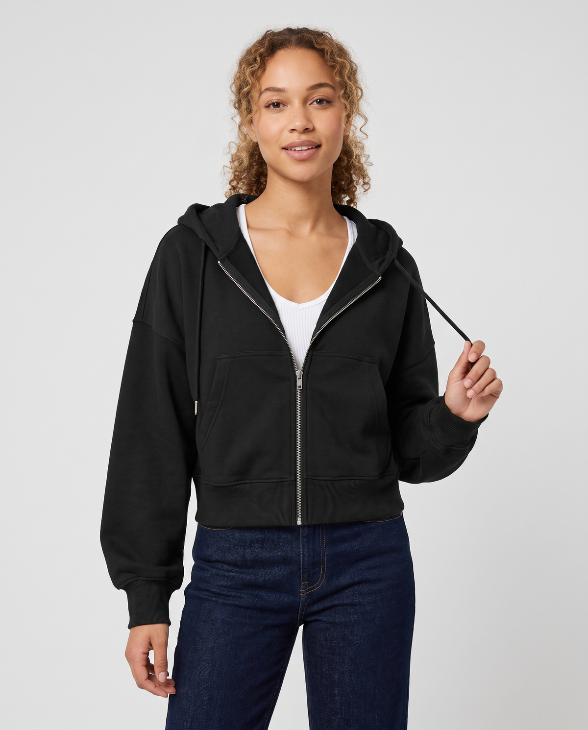 Keira Women's Cropped Zip Up Hoodie - Black