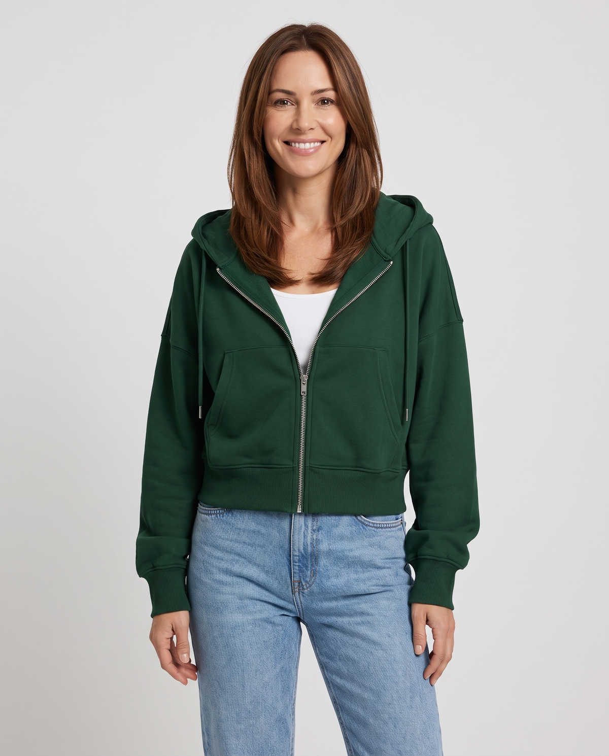 Keira Women's Cropped Zip Up Hoodie - Dark Green