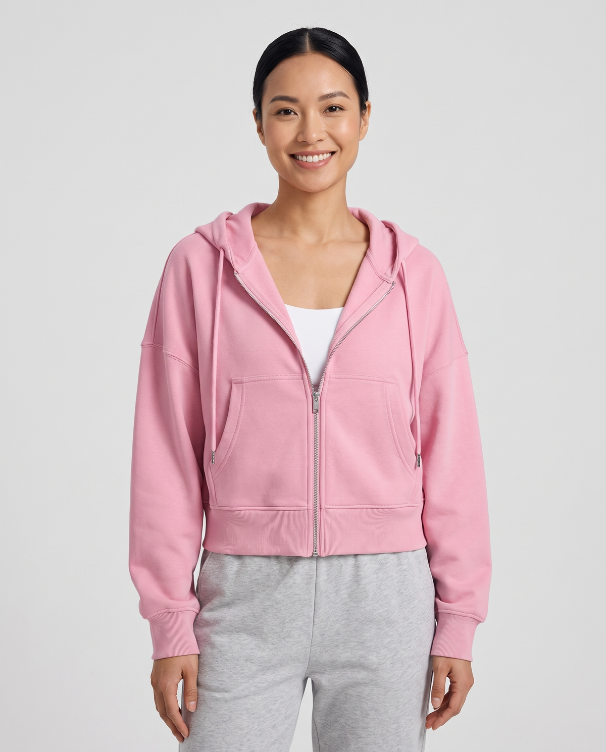 Keira Women's Cropped Zip Up Hoodie - Light Pink