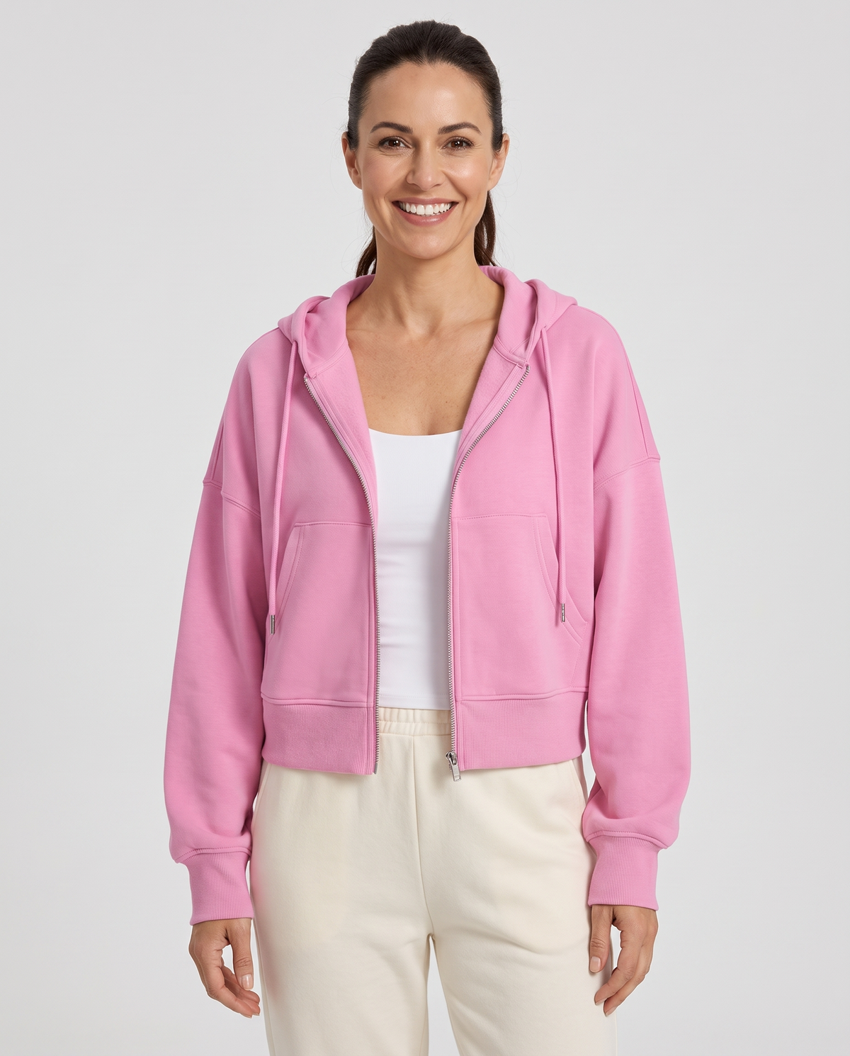 Keira Women's Cropped Zip Up Hoodie - Pink