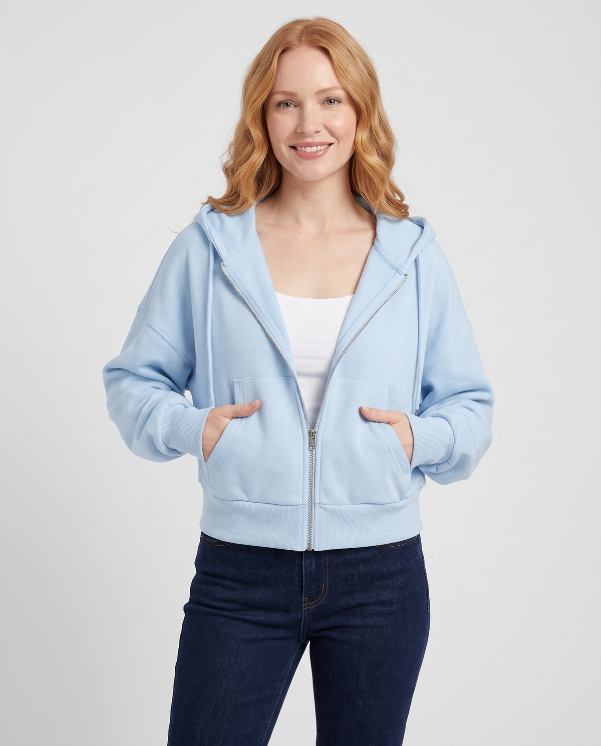 Keira Women's Cropped Zip Up Hoodie - Sky Blue