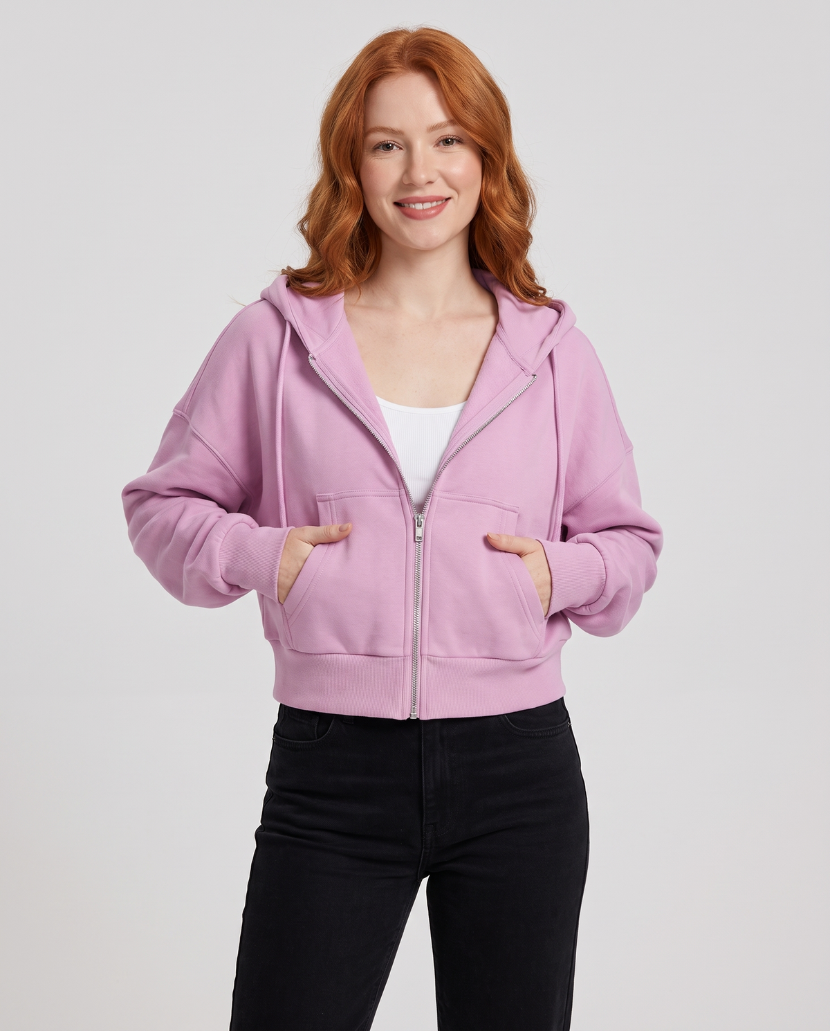 Keira Women's Cropped Zip Up Hoodie - Soft Pink