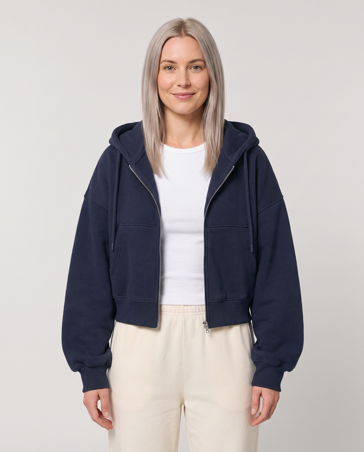 Lana Women's Cropped Zip Up Hoodie - Navy Blue