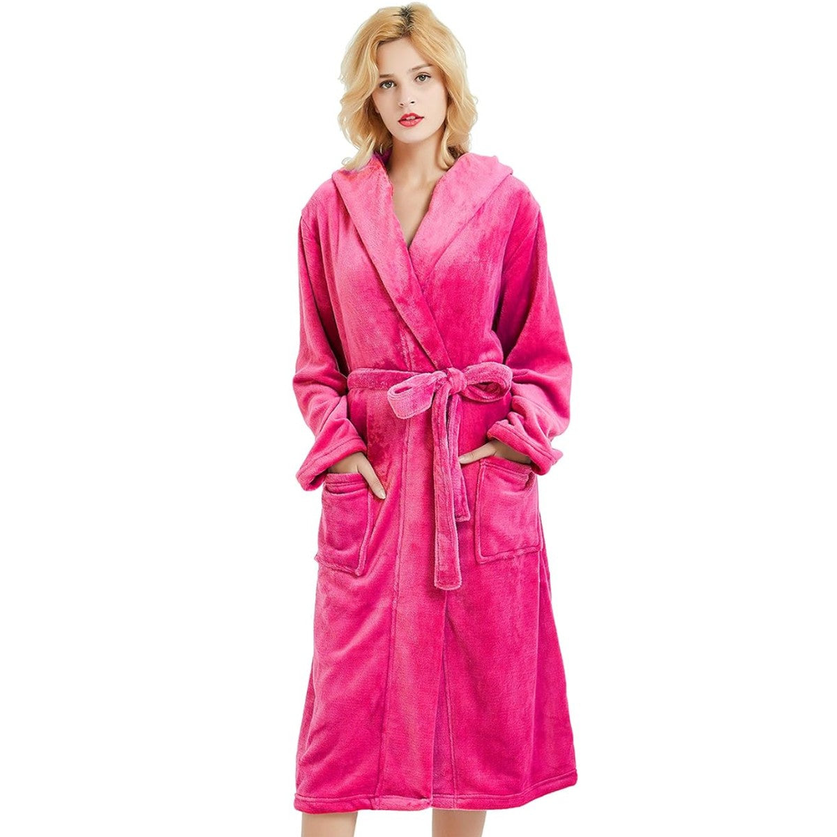 Lorraine Long Fleece Hooded Dressing Gown