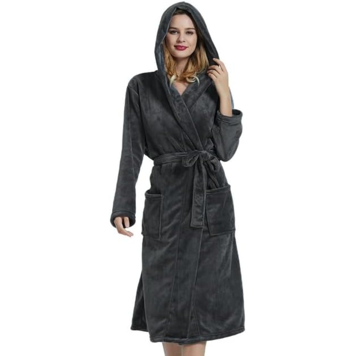 Lorraine Long Fleece Hooded Dressing Gown