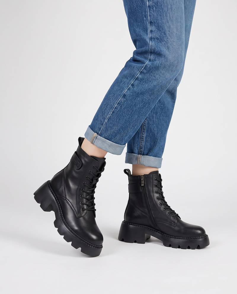 Maeve Women's Leather Heeled Ankle Boots - Black