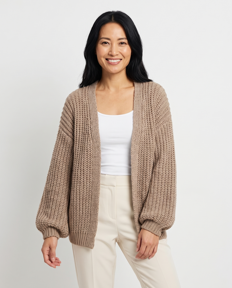 Martha Women's Chunky Knit Cardigan in Taupe