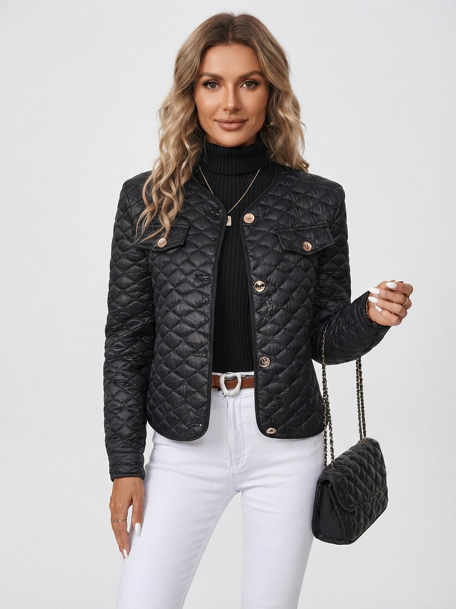Heather Padded Quilted Jacket - Black
