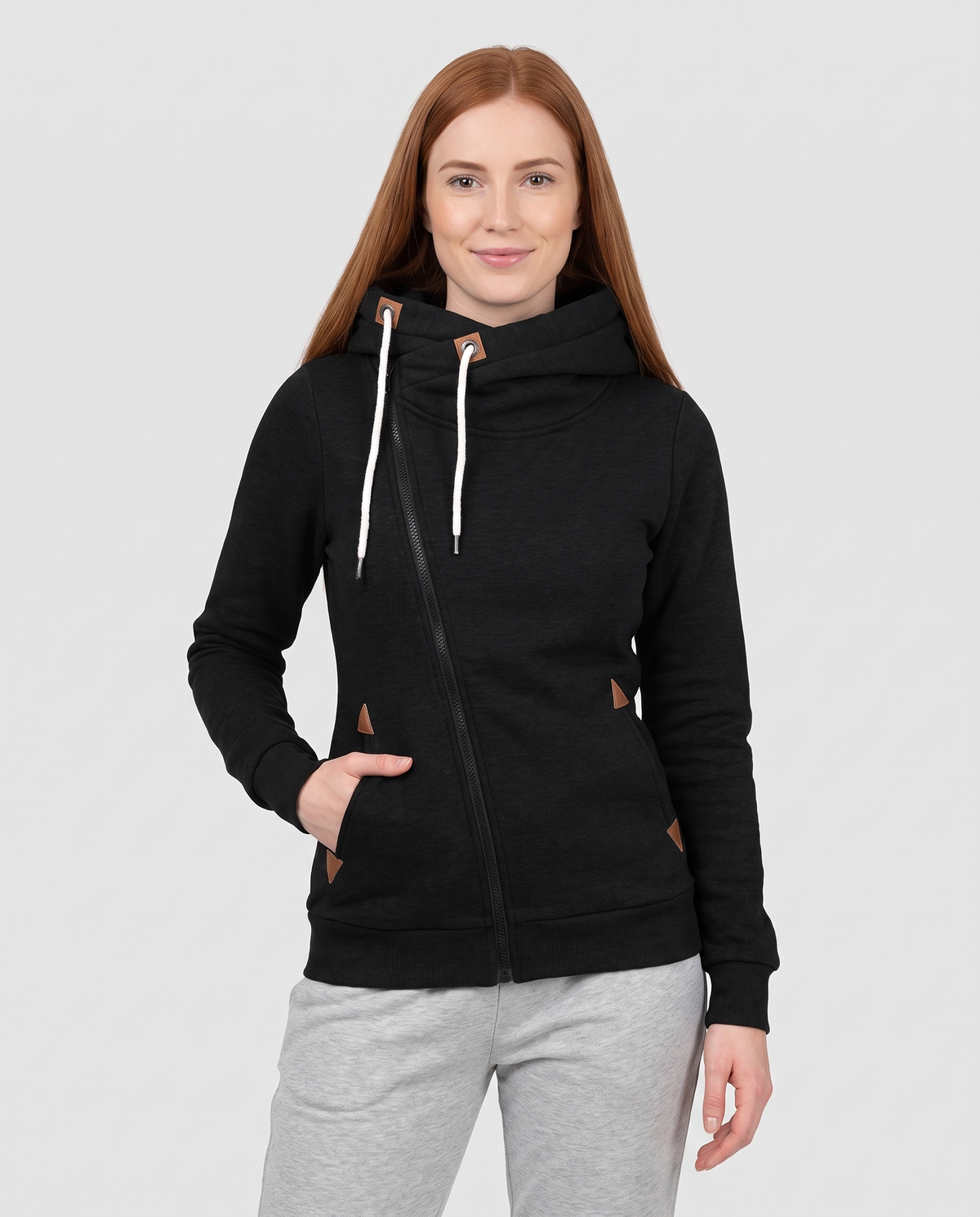 Moira Women's Asymmetric Zip Up Hoodie - Black