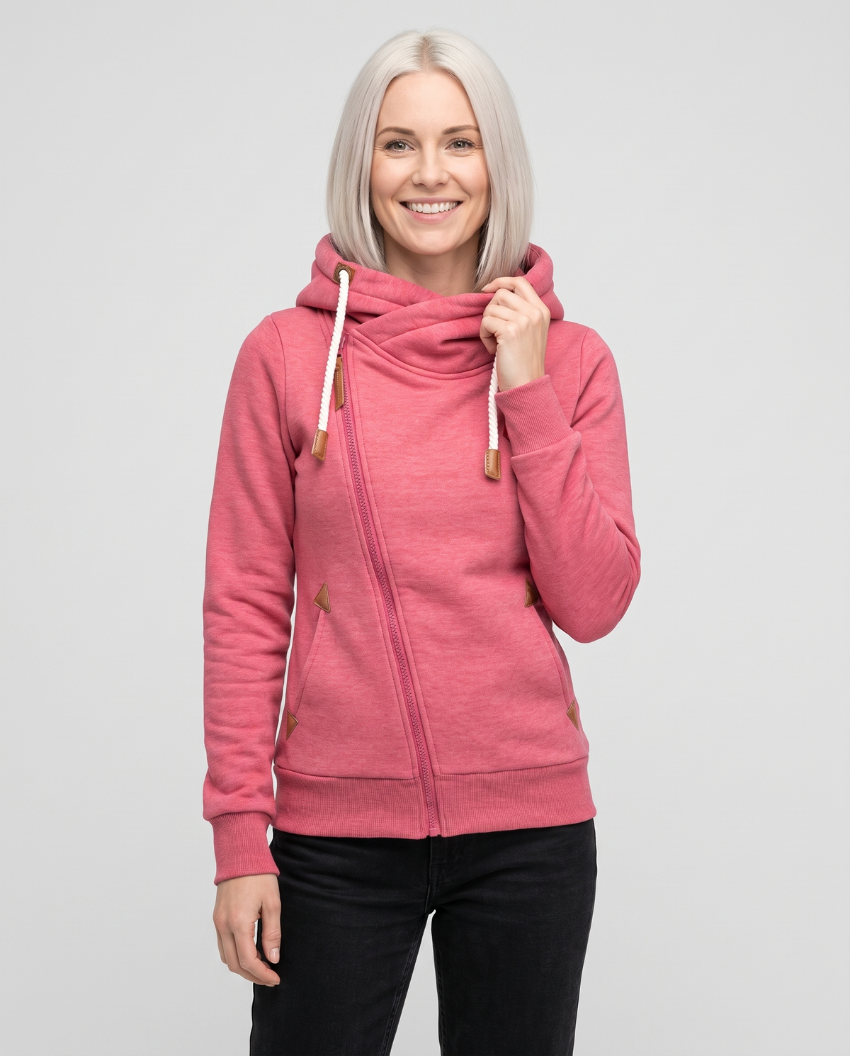 Moira Women's Asymmetric Zip Up Hoodie - Pink
