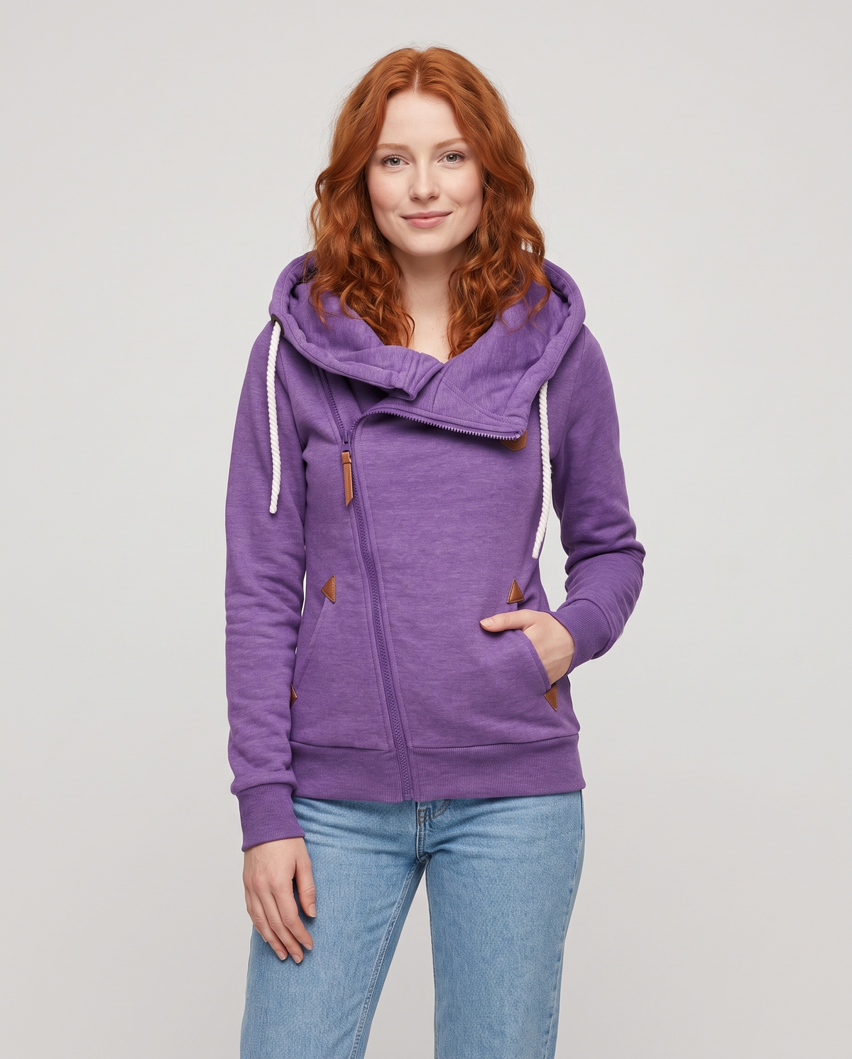 Moira Women's Asymmetric Zip Up Hoodie - Purple