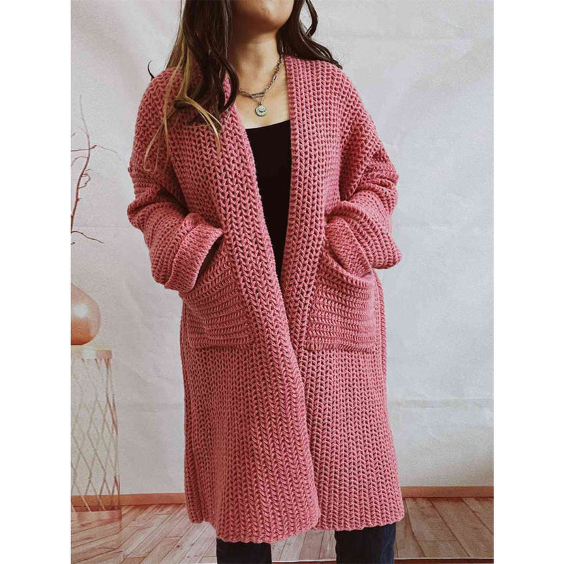 Lettie Women's Long Chunky Knit Cardigan - Dusty Pink