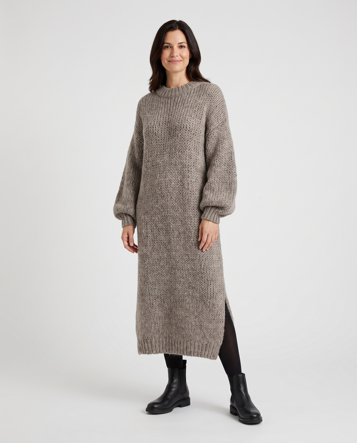 Oversized Maxi Knitted Jumper Dress in Grey