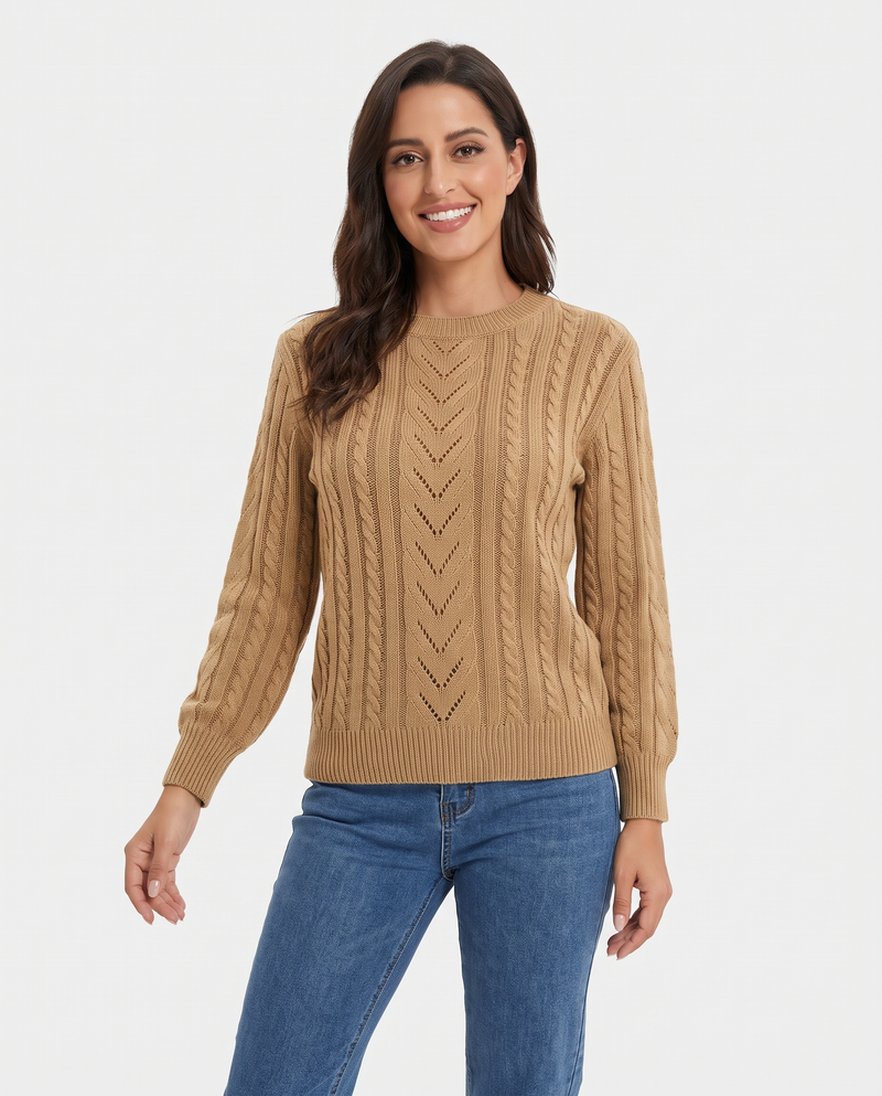 Penny Women's Cable Knit Jumper in Khaki