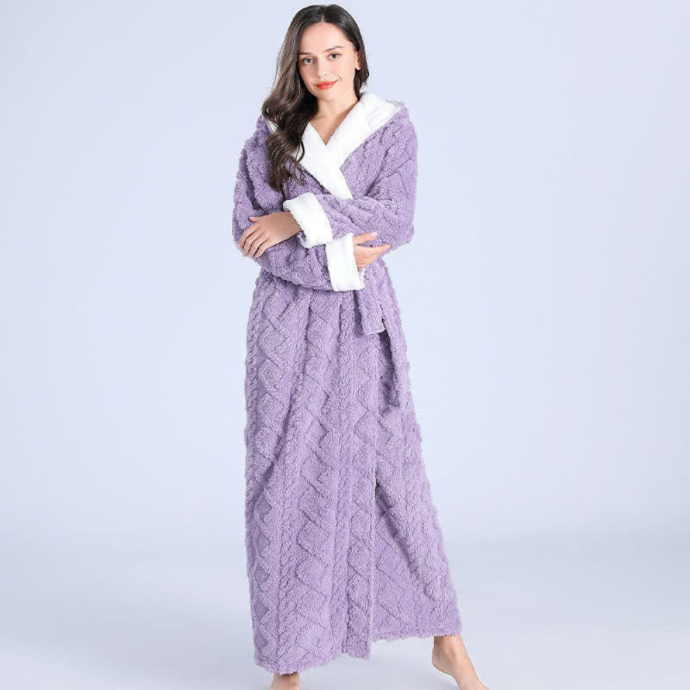 Hester Long Fleece Hooded Dressing Gown - Purple