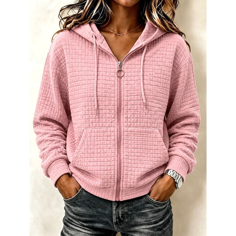 Rhian Women's Textured Zip Up Hoodie - Pink