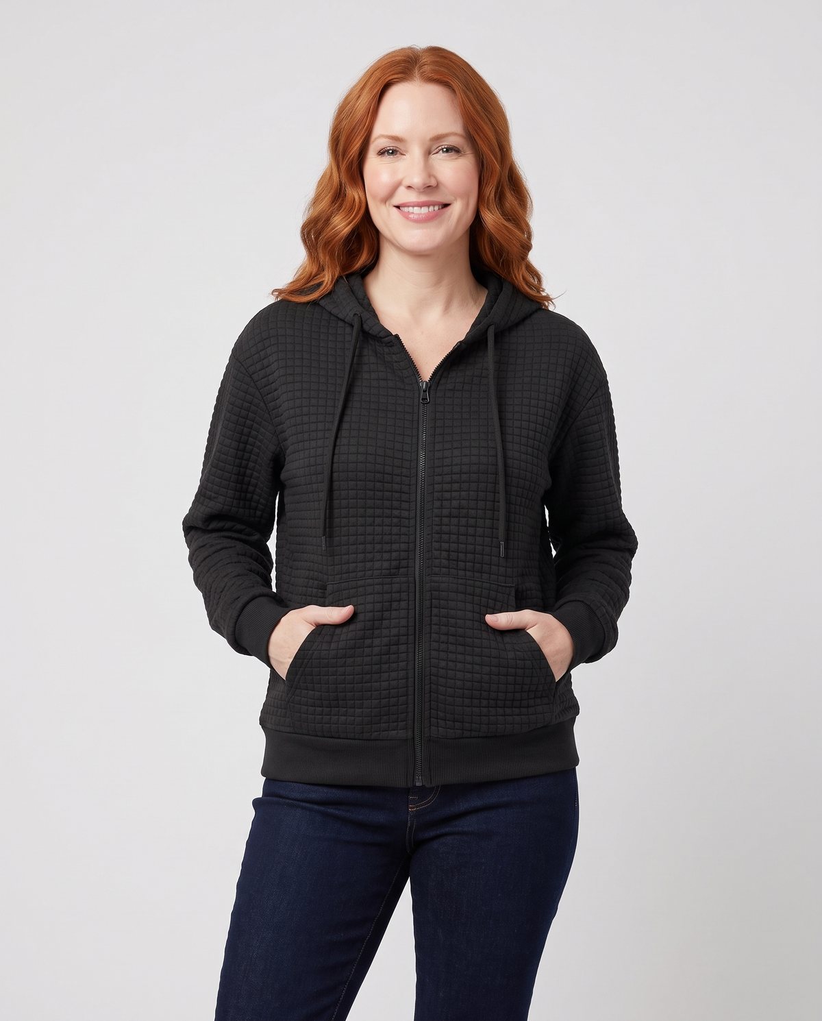 Rhian Women's Textured Zip Up Hoodie - Black