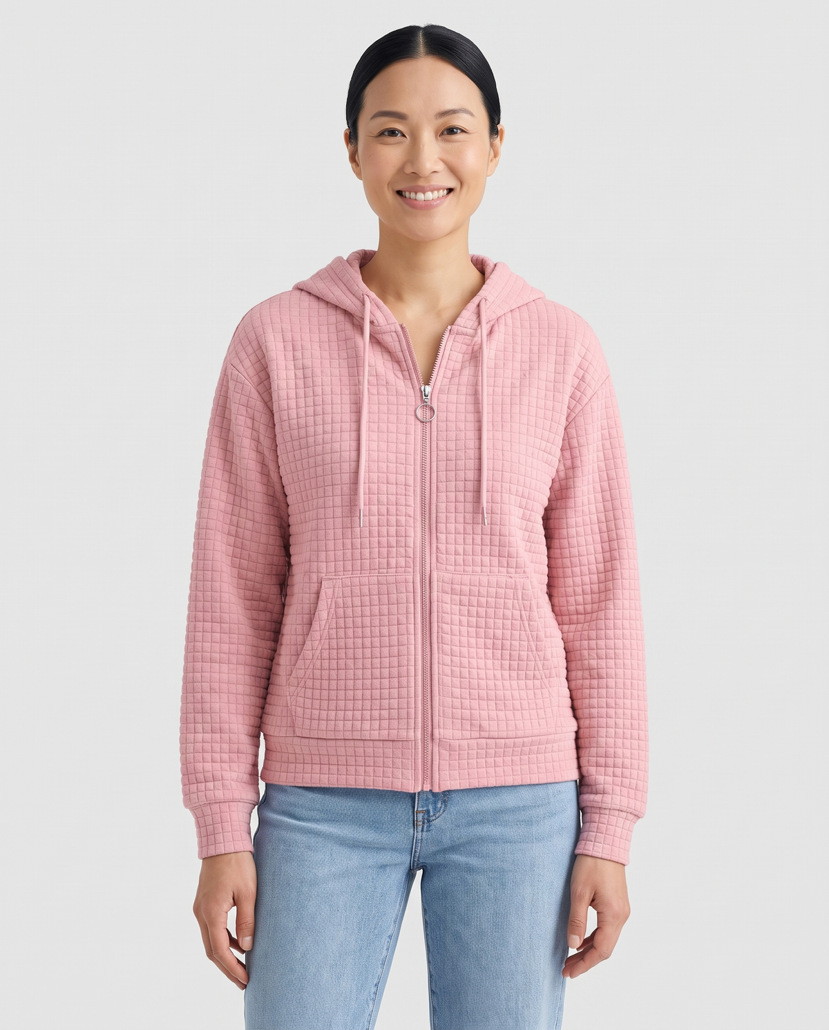 Rhian Women's Textured Zip Up Hoodie - Pink