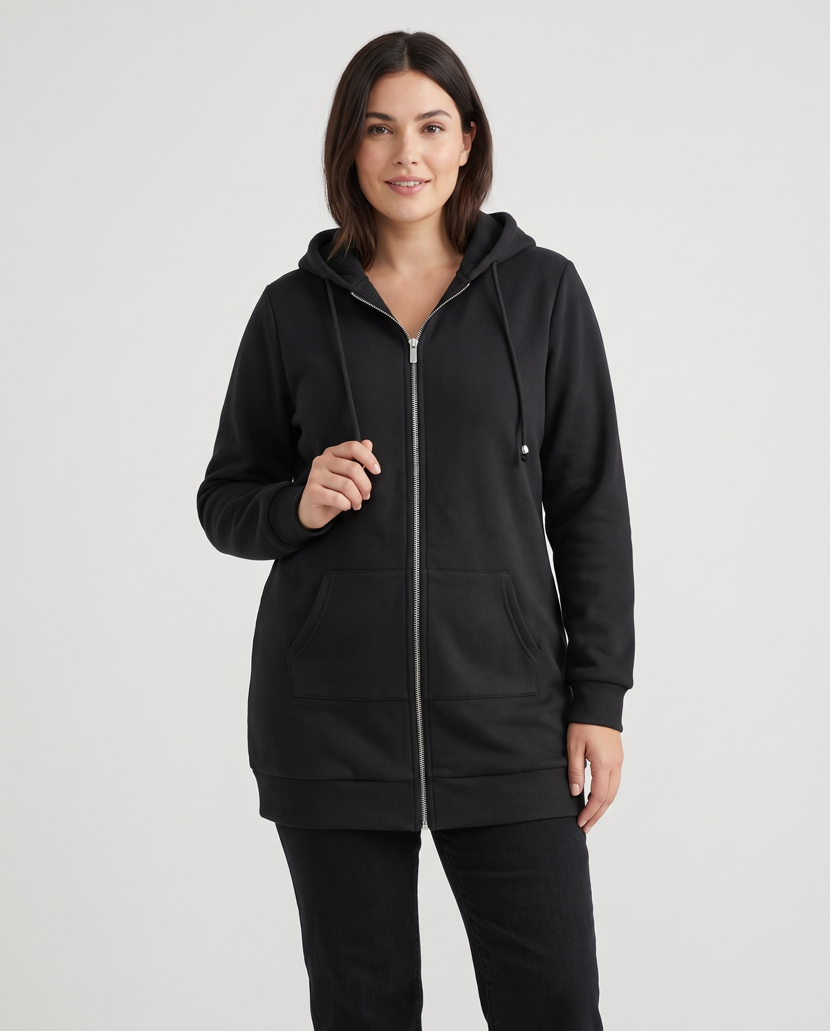 Shona Women's Longline Zip Up Hoodie - Black