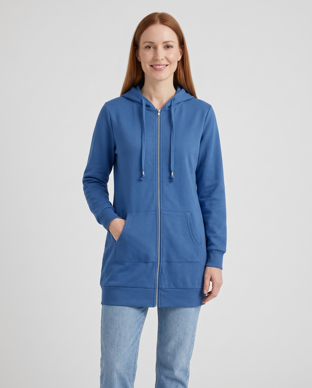 Shona Women's Longline Zip Up Hoodie - Blue