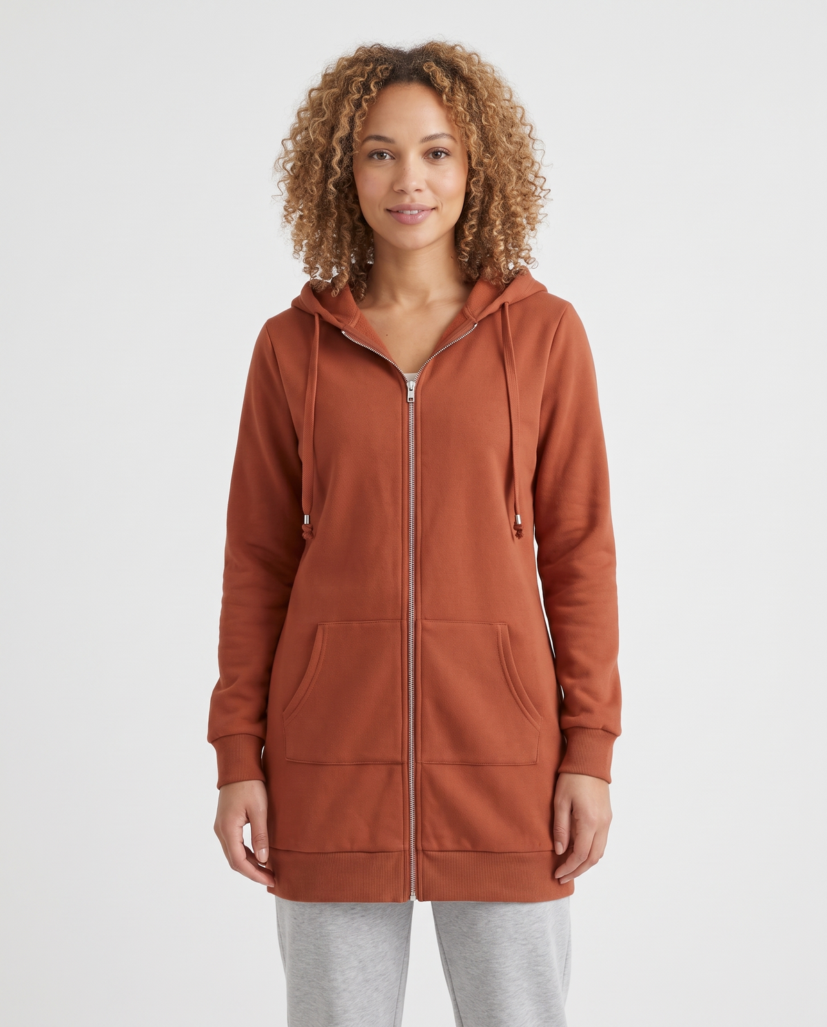 Shona Women's Longline Zip Up Hoodie - Caramel