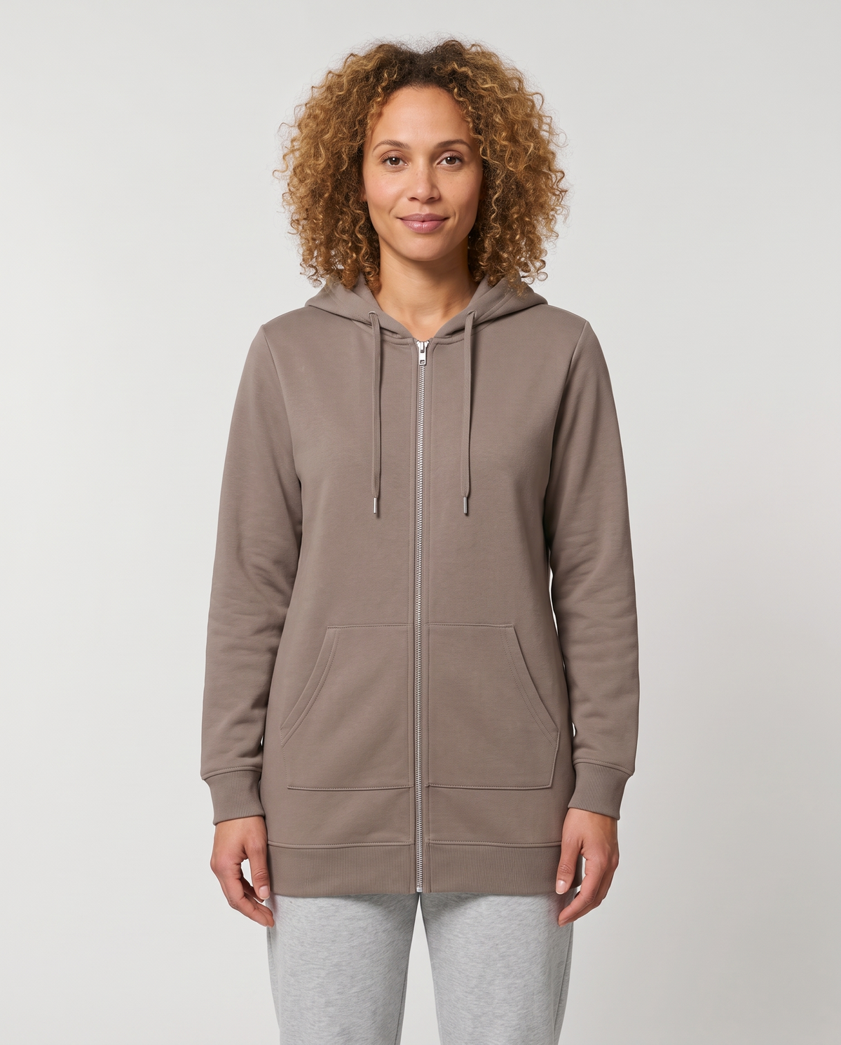 Shona Women's Longline Zip Up Hoodie - Coffee Grey