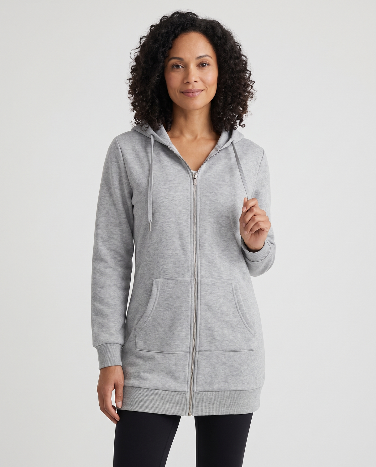 Shona Women's Longline Zip Up Hoodie - Grey