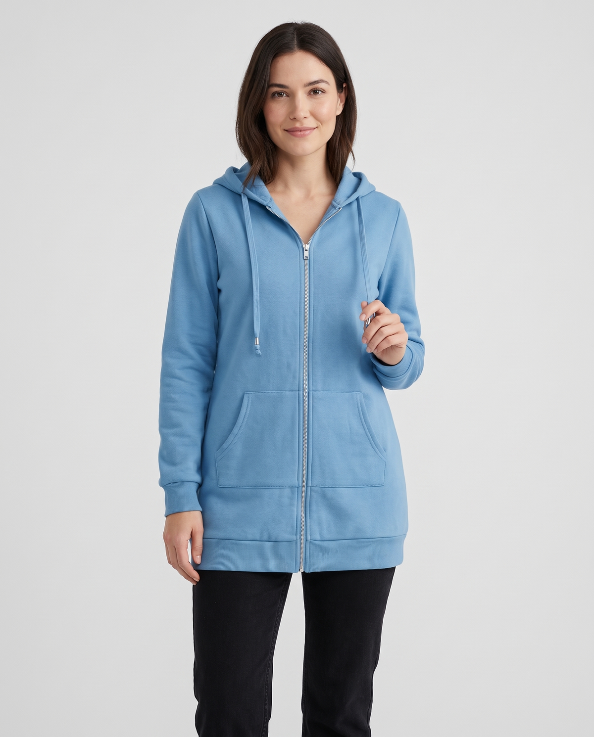 Shona Women's Longline Zip Up Hoodie - Sky Blue