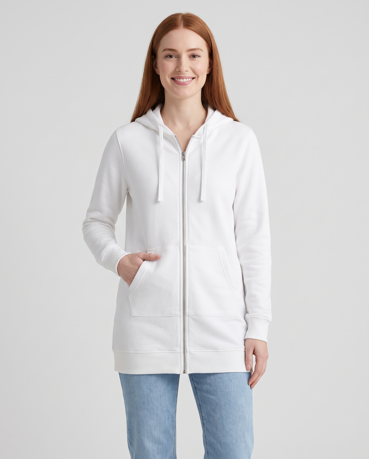Shona Women's Longline Zip Up Hoodie - White