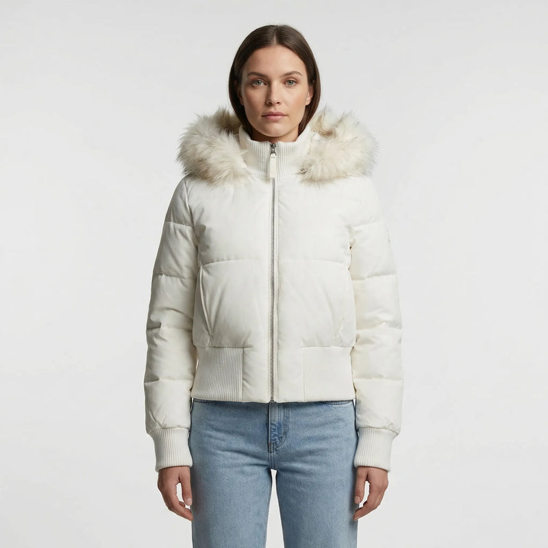 Grace Women's Quilted Cropped Puffer Jacket - White