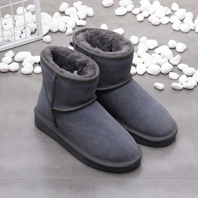 Elaine Leather Winter Ankle Boots - Grey