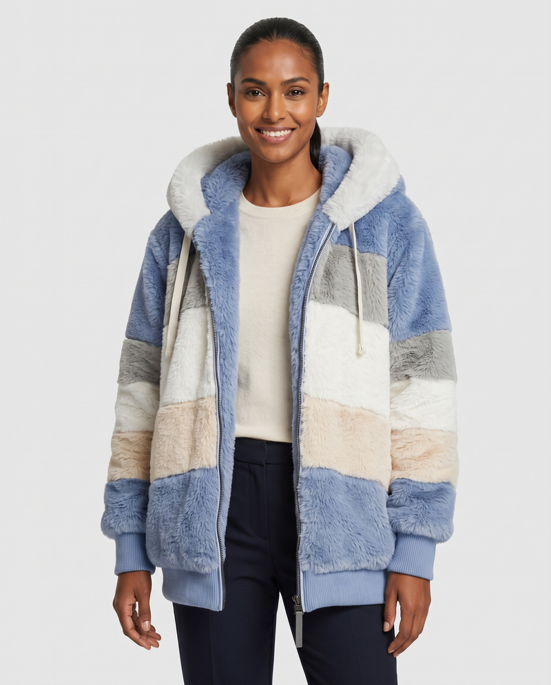 Sofia Women's Tailored Quilted Puffer Jacket - Blue Stripes