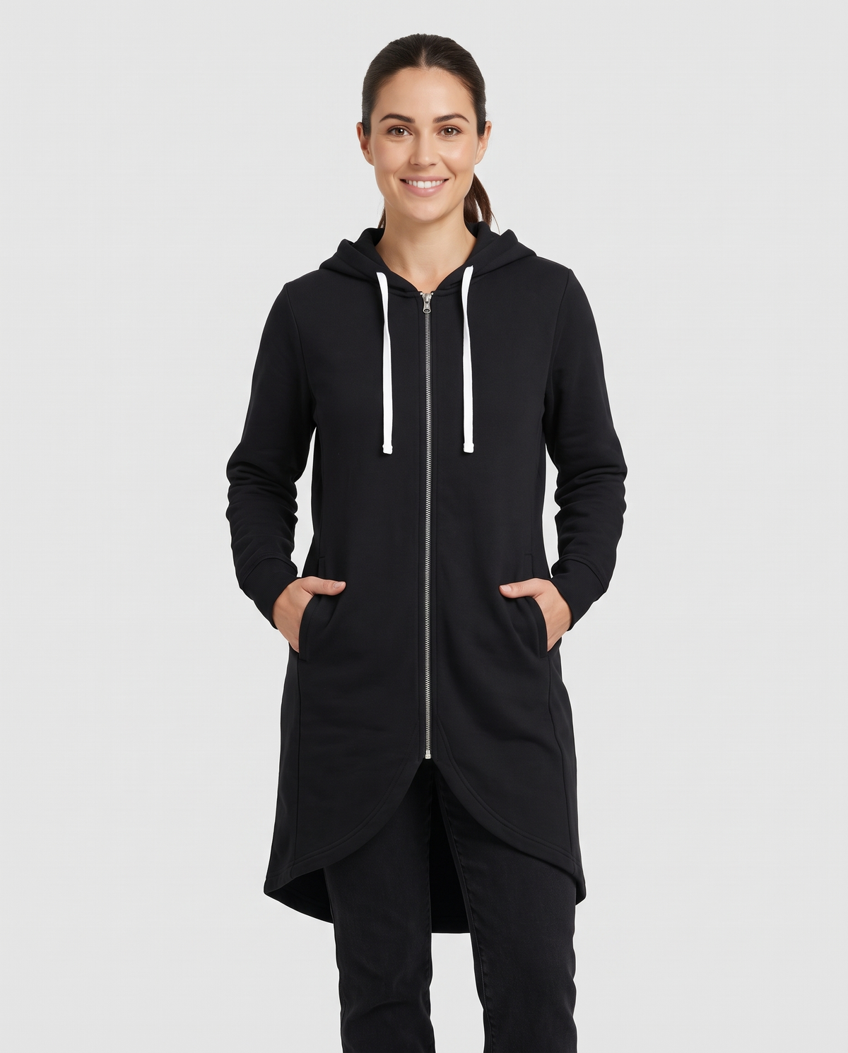Sorcha Women's Long Zip Up Hoodie - Black