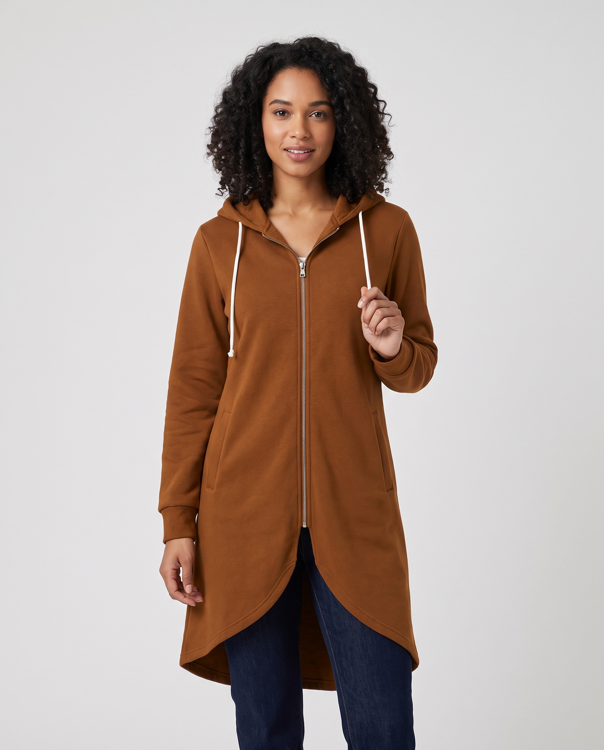 Sorcha Women's Long Zip Up Hoodie - Coffee