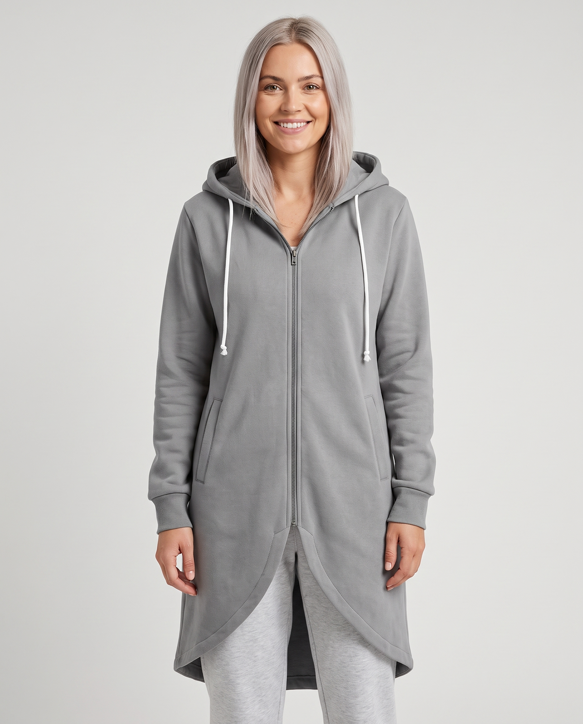 Sorcha Women's Long Zip Up Hoodie - Grey