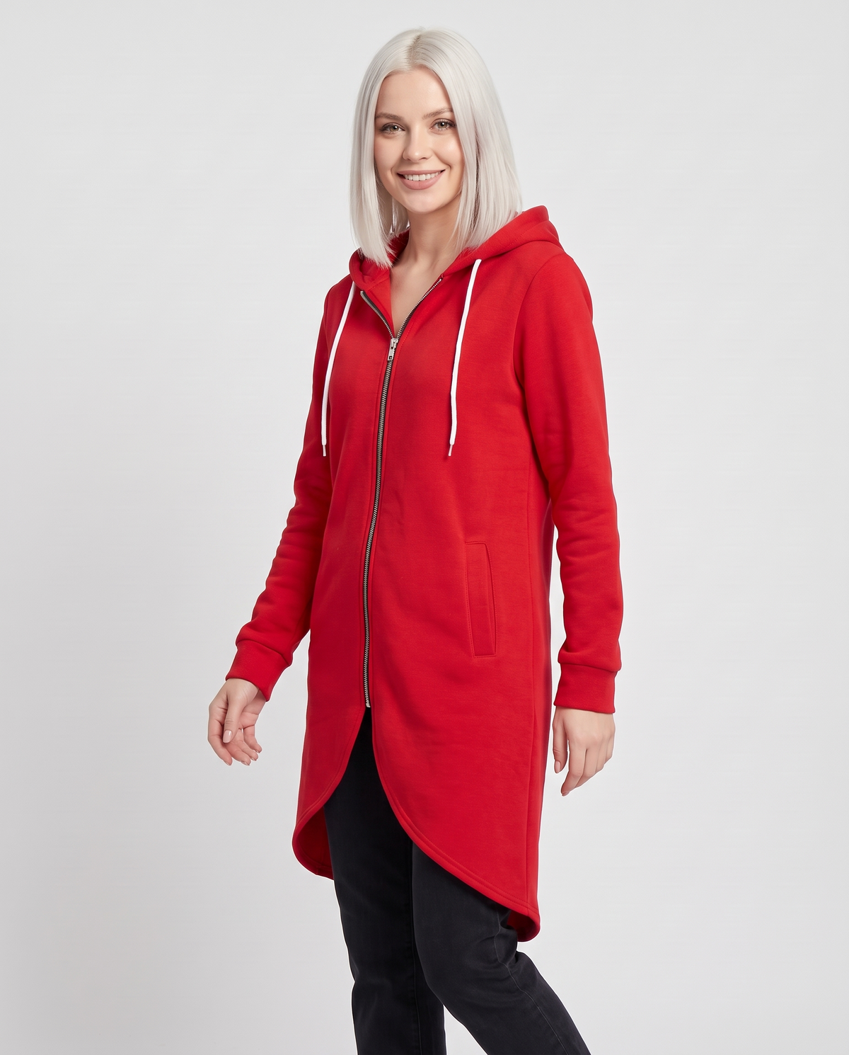 Sorcha Women's Long Zip Up Hoodie - Red