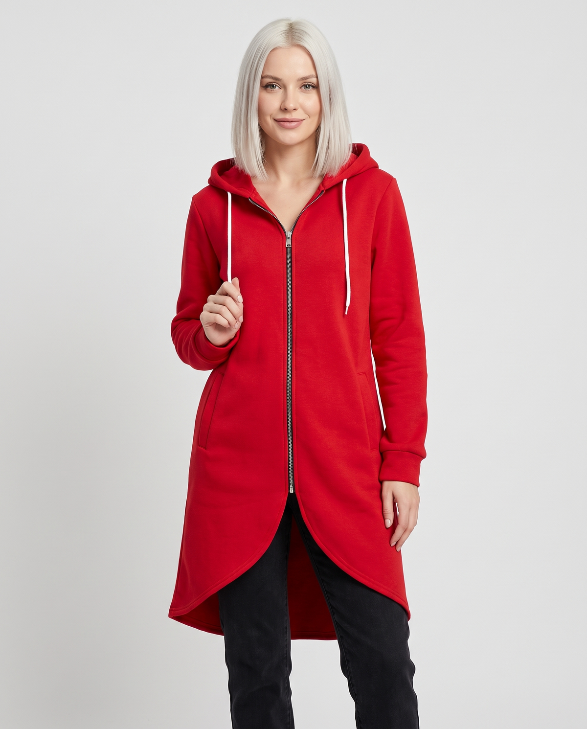 Sorcha Women's Long Zip Up Hoodie - Red