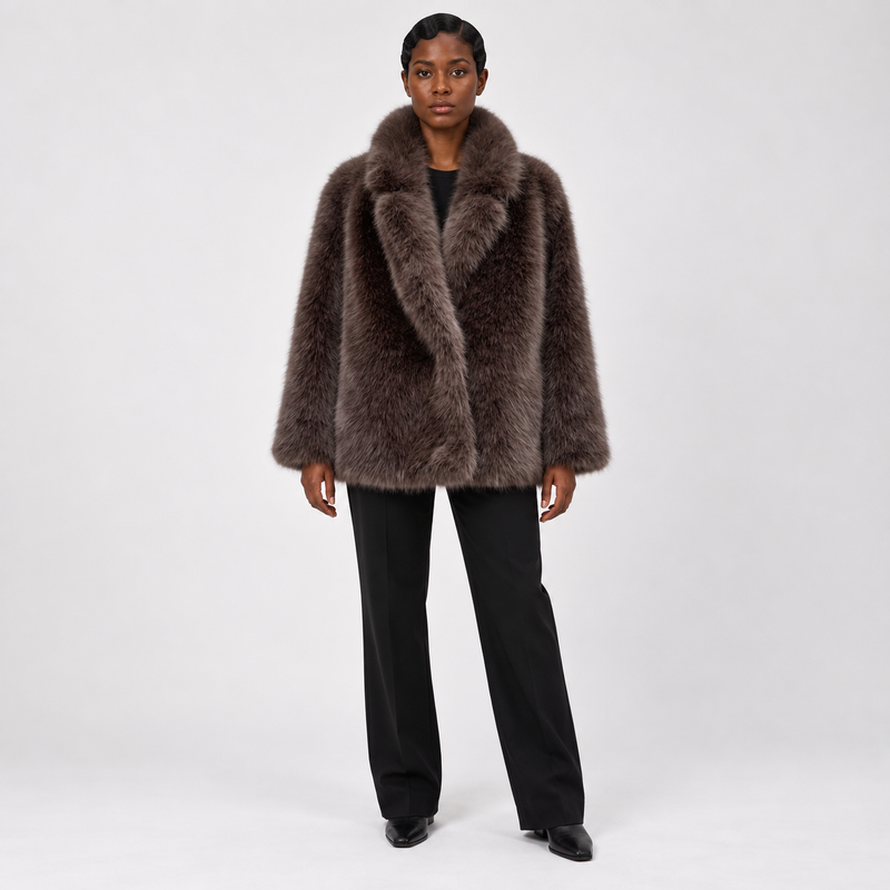 Joan Women's Winter Long Faux Fur Coat - Dark Brown