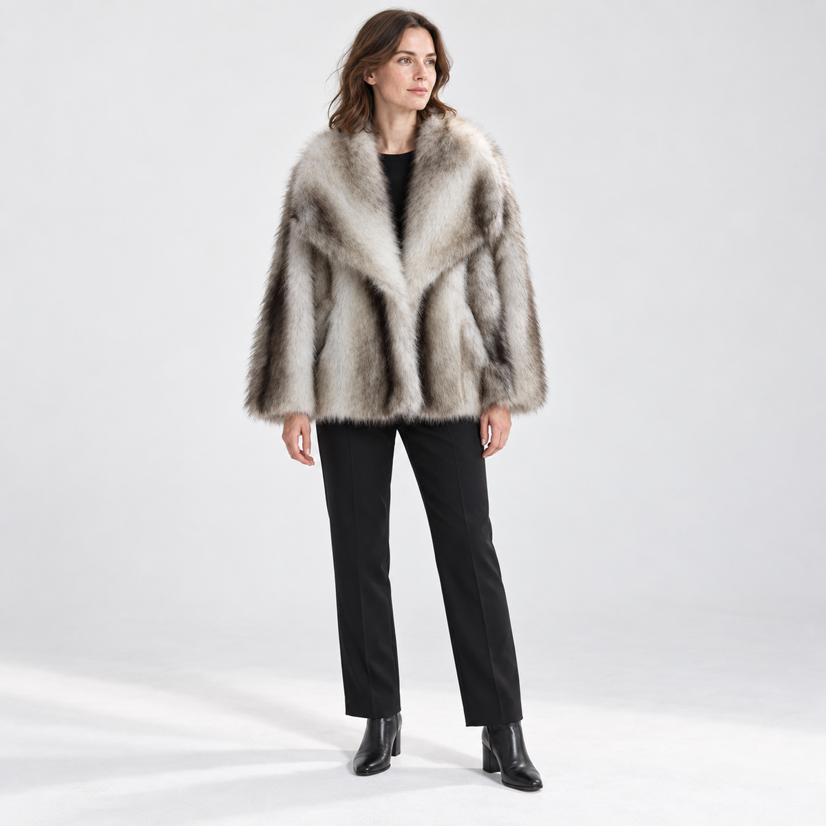 Kay Women's Plush Cropped Faux Fur Coat - Cream