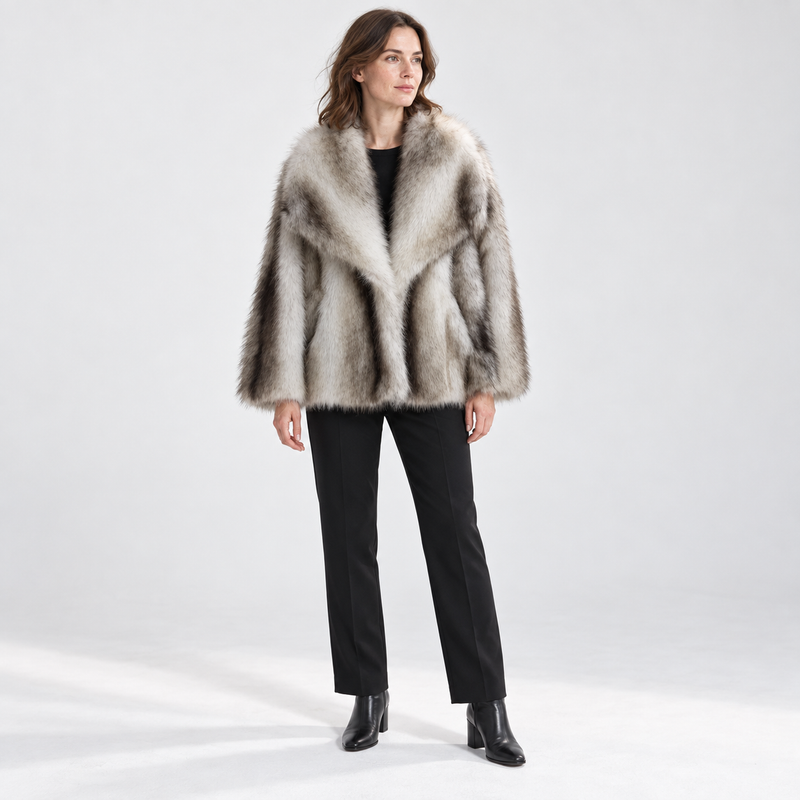 Kay Women's Plush Cropped Faux Fur Coat - Cream