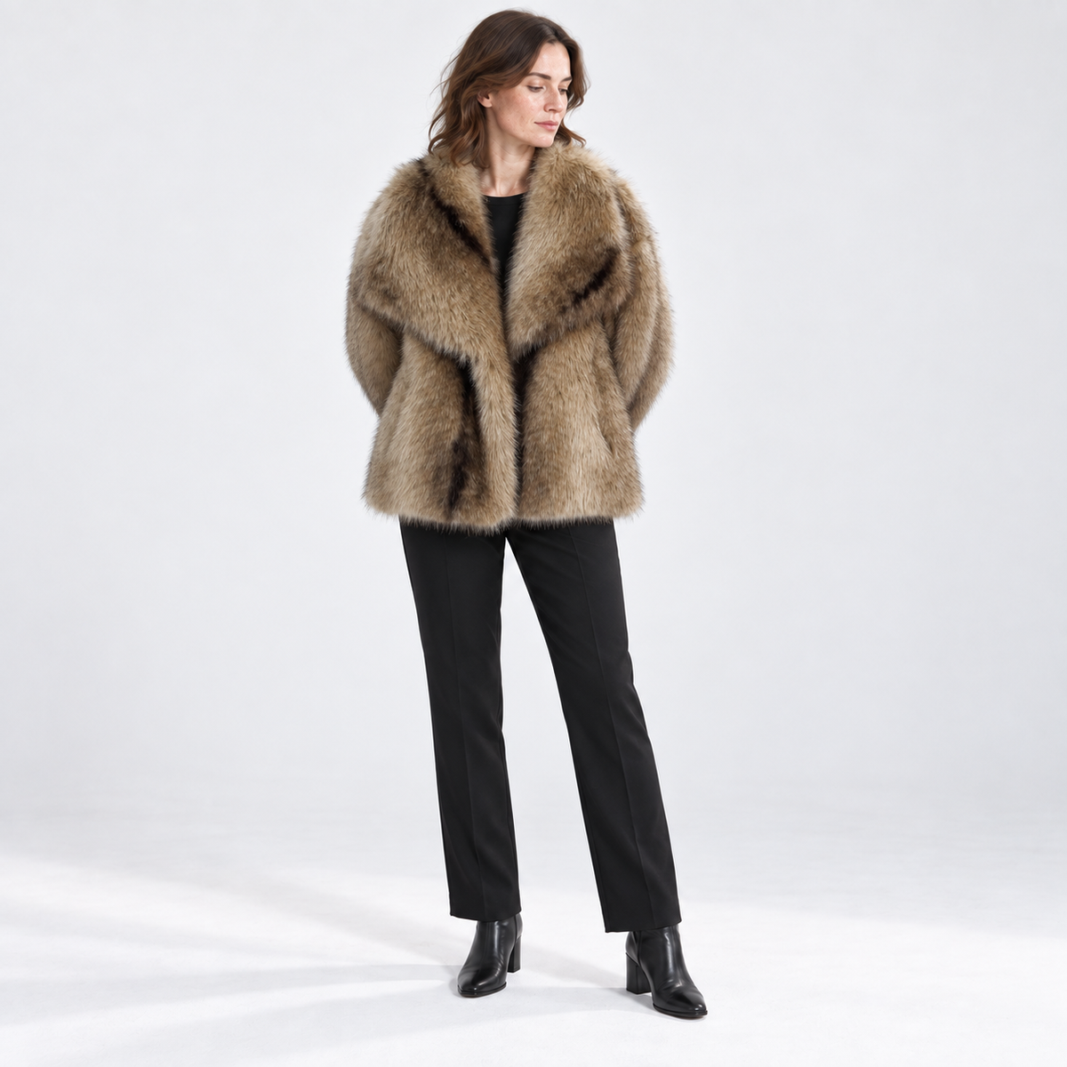 Kay Women's Plush Cropped Faux Fur Coat