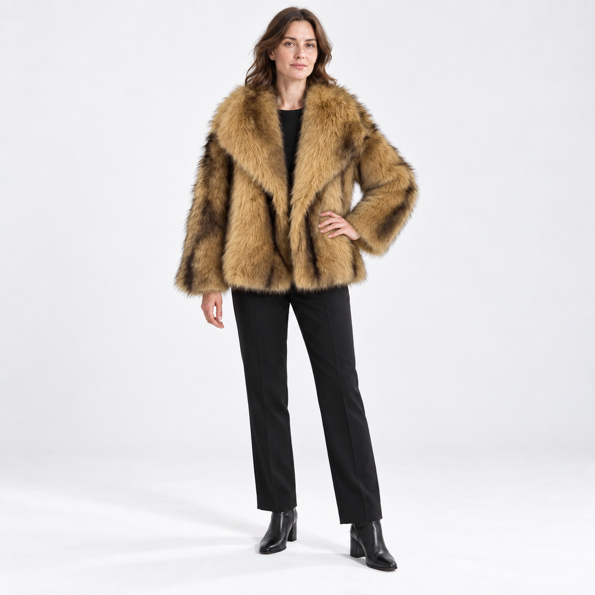 Kay Women's Plush Cropped Faux Fur Coat - Brown