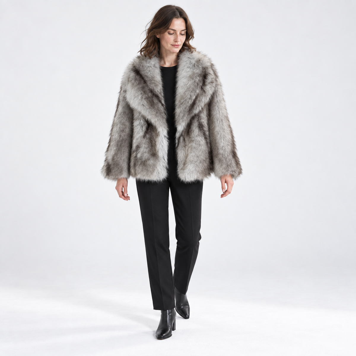 Kay Women's Plush Cropped Faux Fur Coat - Grey