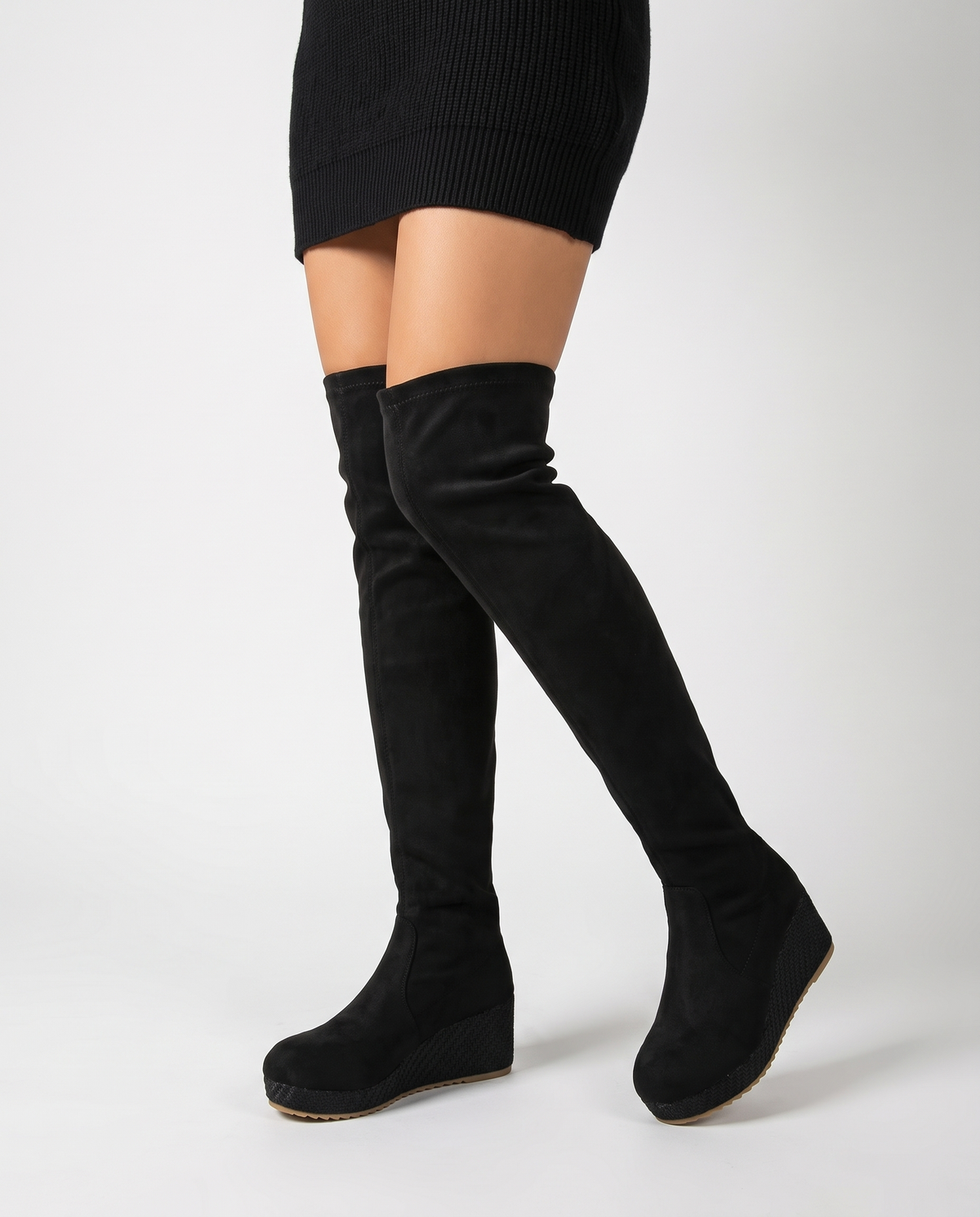 Una Women's Wedge Over the Knee Boots - Black