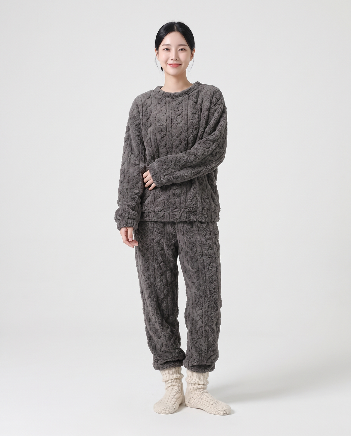 Warm Fleece Pyjama Lounge Set in Grey