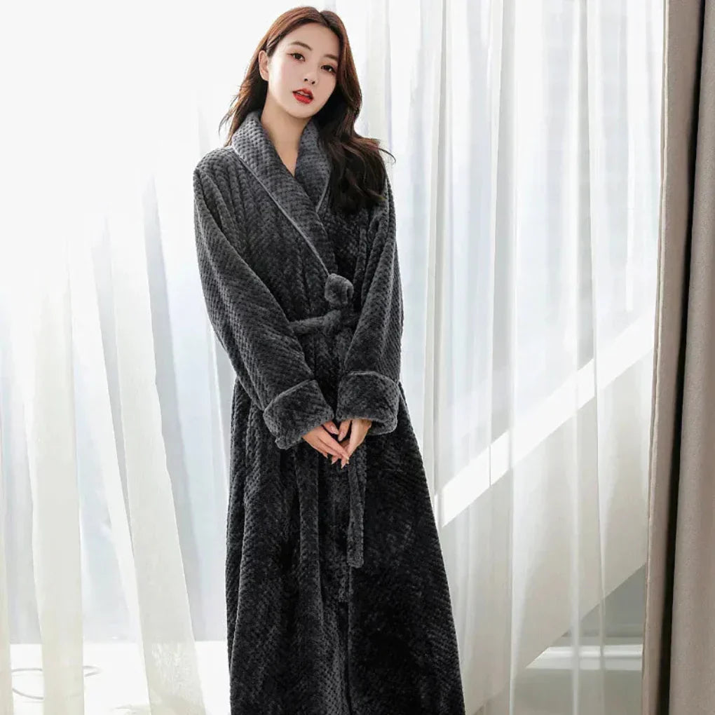 Deborah Fleece Hooded Dressing Gown - Grey